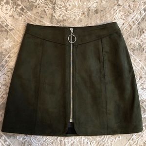Suede Zip Up Olive Skirt